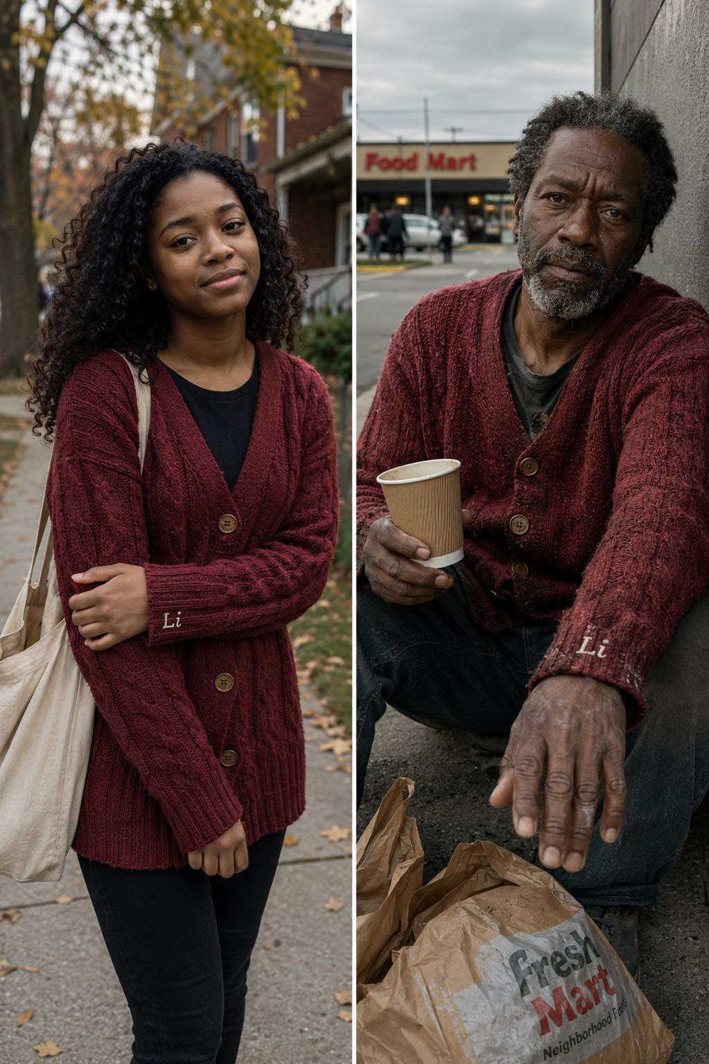 I Saw a Homeless Man Outside the Grocery Store Wearing My Missing Daughter’s Hand-Knit Red Sweater – His 4-Word Confession Made Me Drop My Groceries in Shock