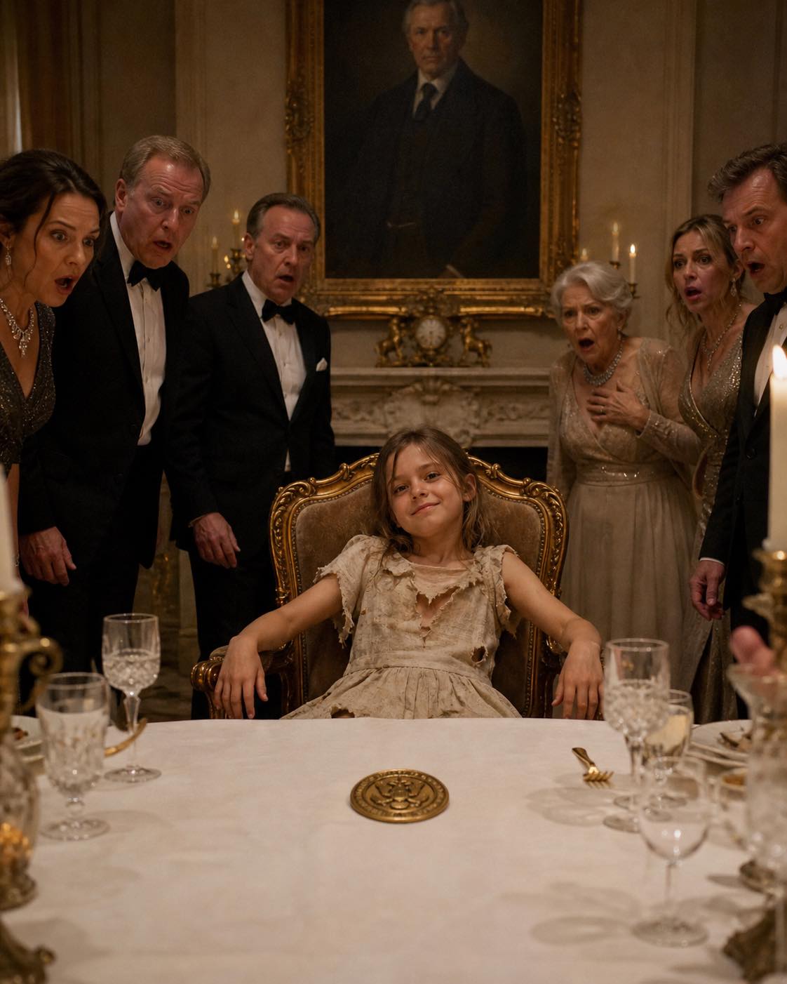 The Empty Chair – A Little Girl in a Torn Dress Walked Into a Dynasty’s Annual Gathering and Sat in the Dead Founder’s Chair