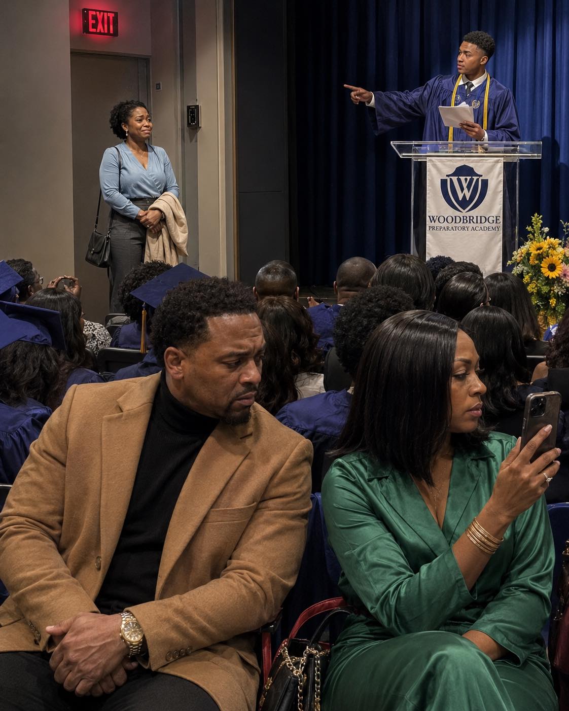 My Ex-Husband’s New Wife Sent Me to the Back at My Son’s Graduation—Then My Son Said One Sentence on Stage and the Whole Room Stood Up