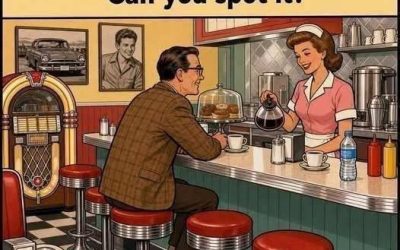 Something is wrong in this 1960s diner. Can you spot it?